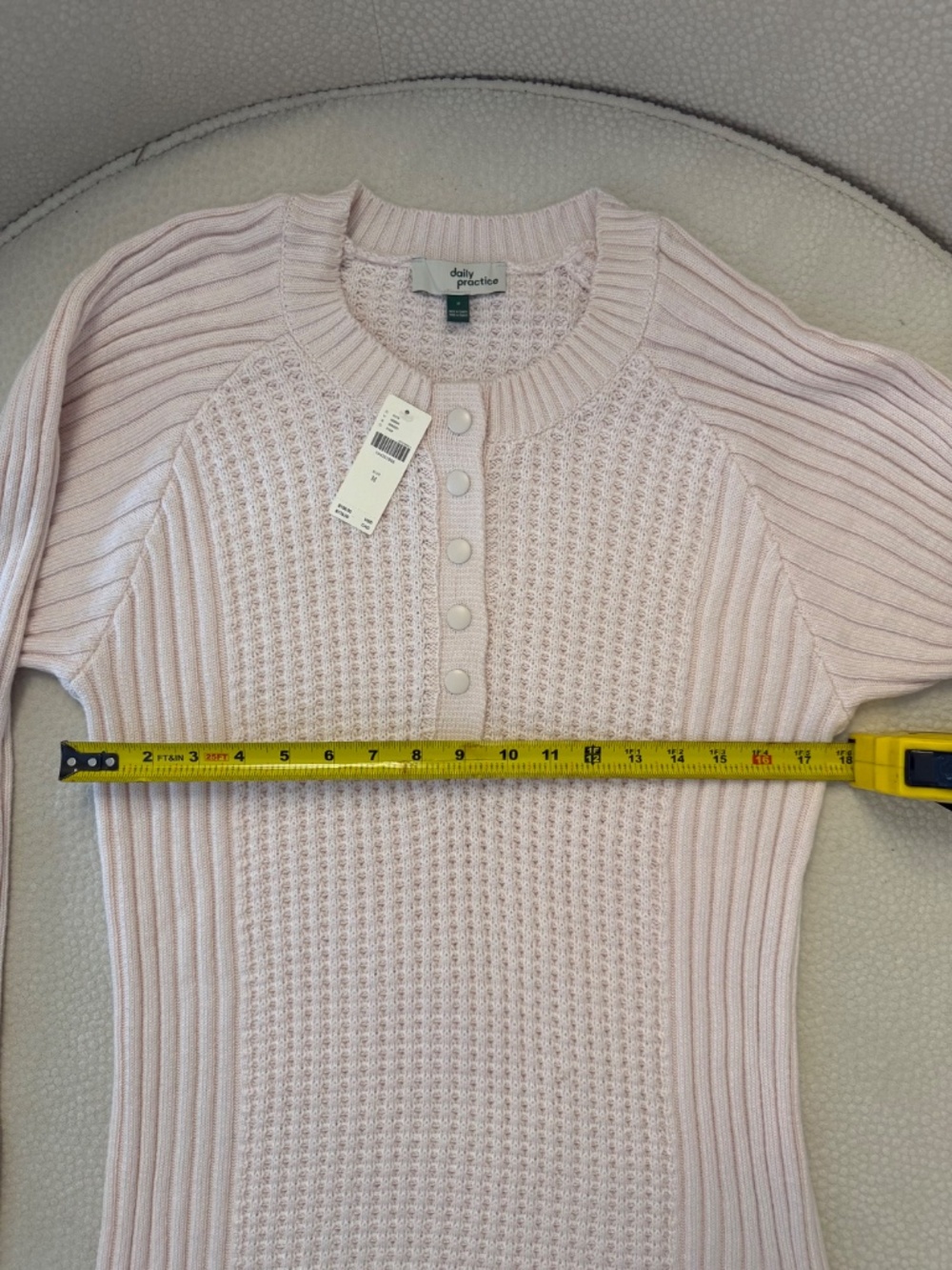 Anthropologie Daily Practice Pink Knit Henley Ruffle Mini Dress NWT M - Picture 7 of 10